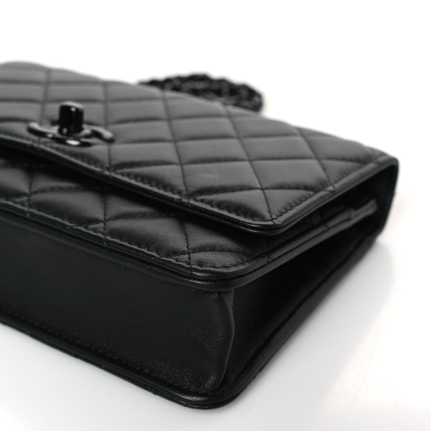 Lambskin Quilted Trendy CC Wallet On Chain WOC So Black