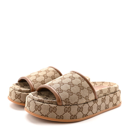 Gucci Monogram Womens Platform Sandals 37 Beige Ebony Sundial 4 of 10