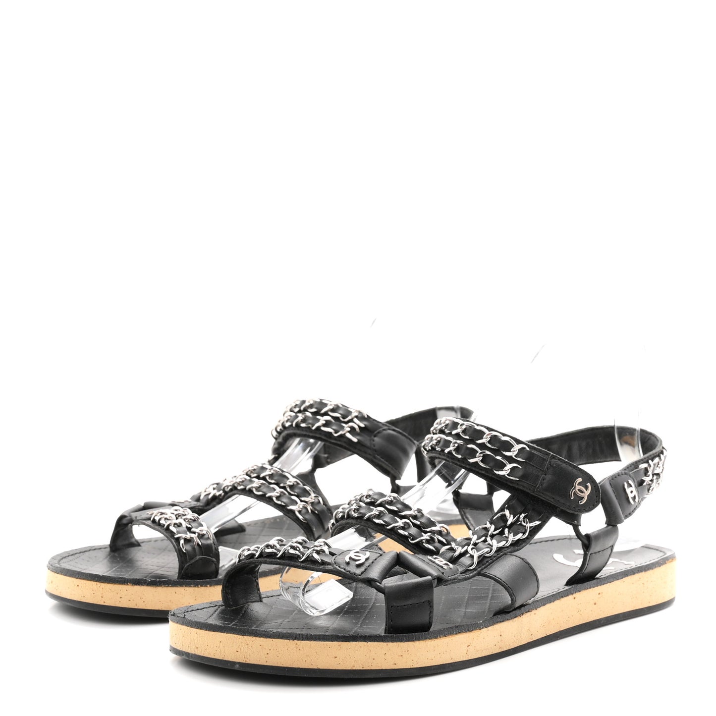 Lambskin Chain Sandals 41 Black