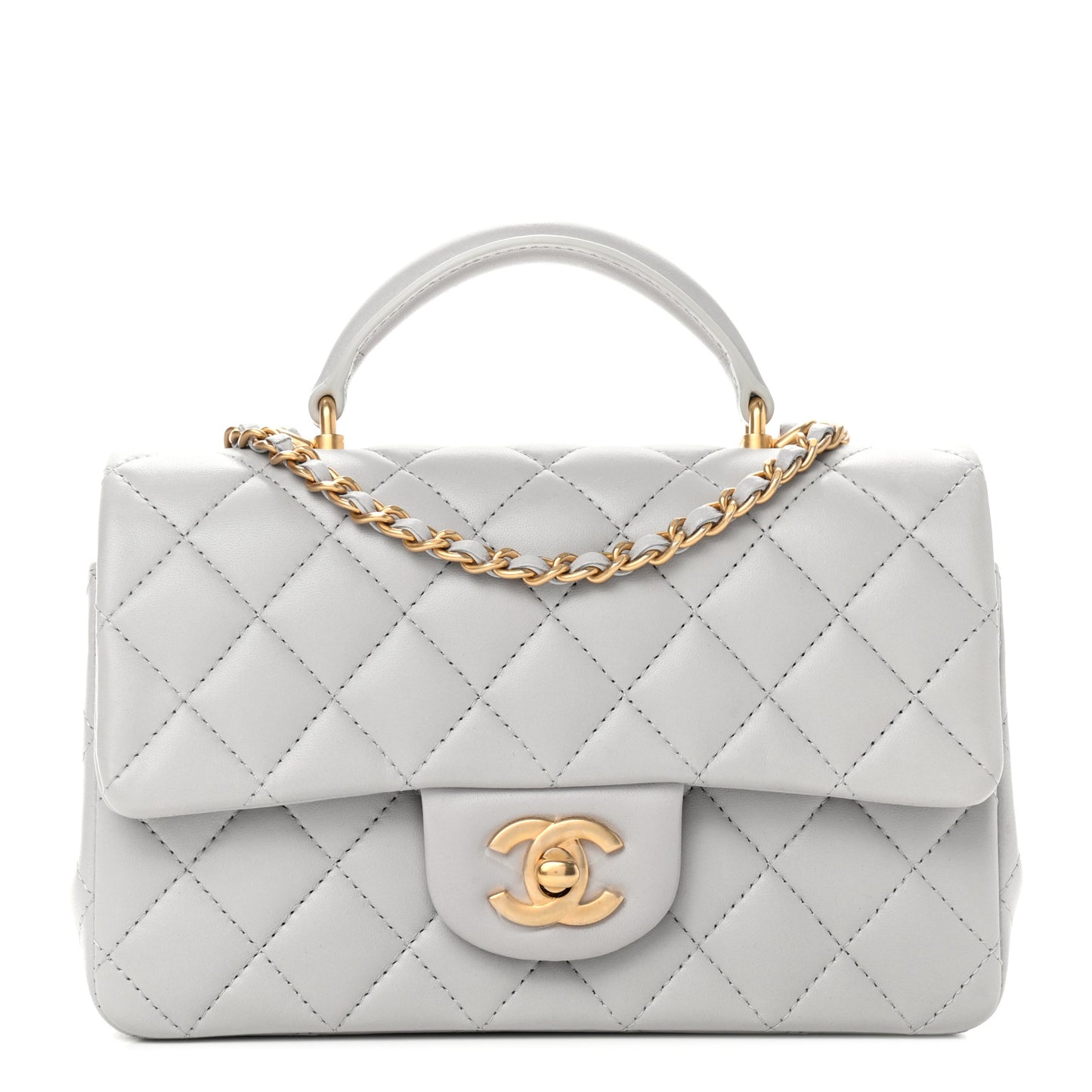 Lambskin Quilted Mini Top Handle Rectangular Flap Grey