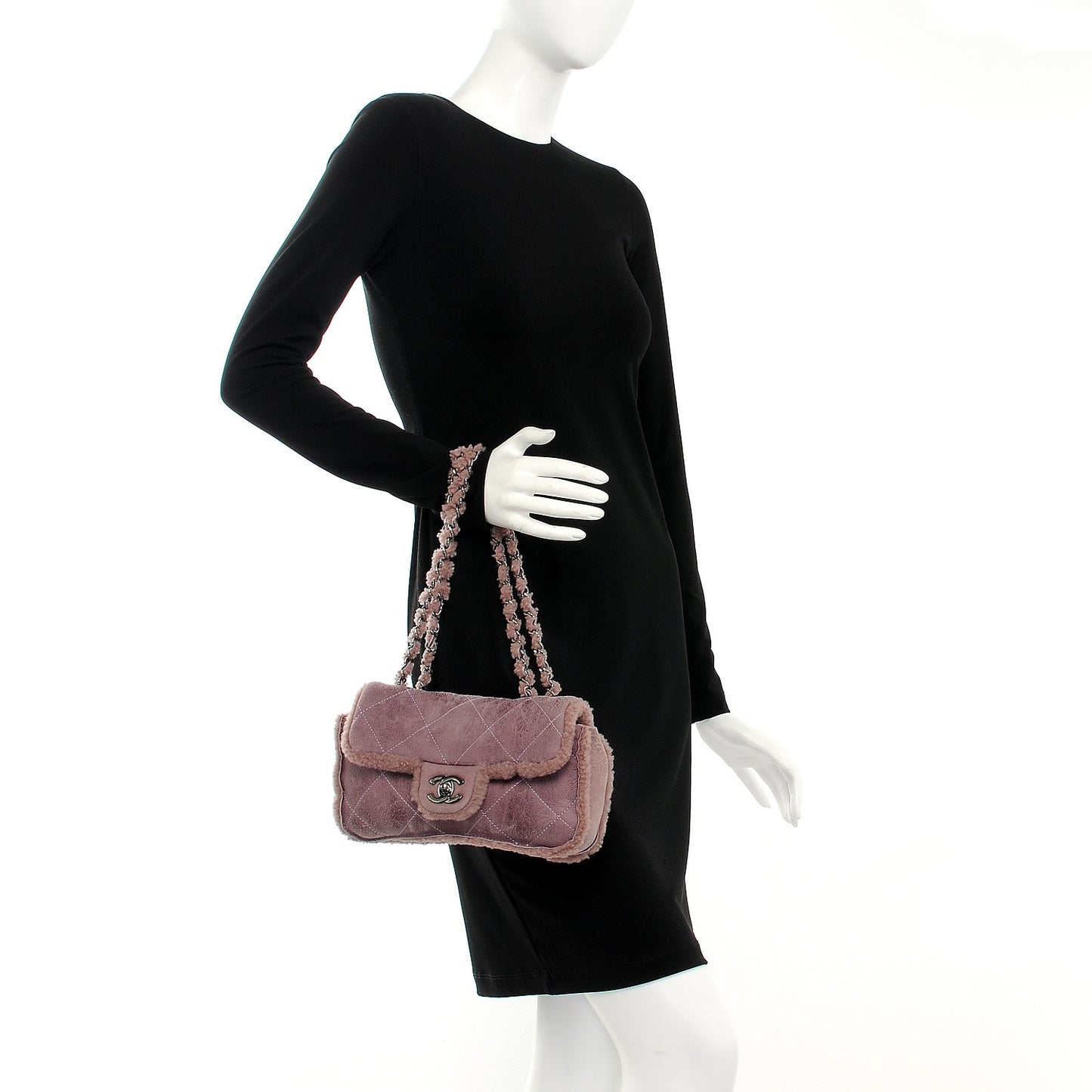 Shearling Quilted Medium Single Flap Purple