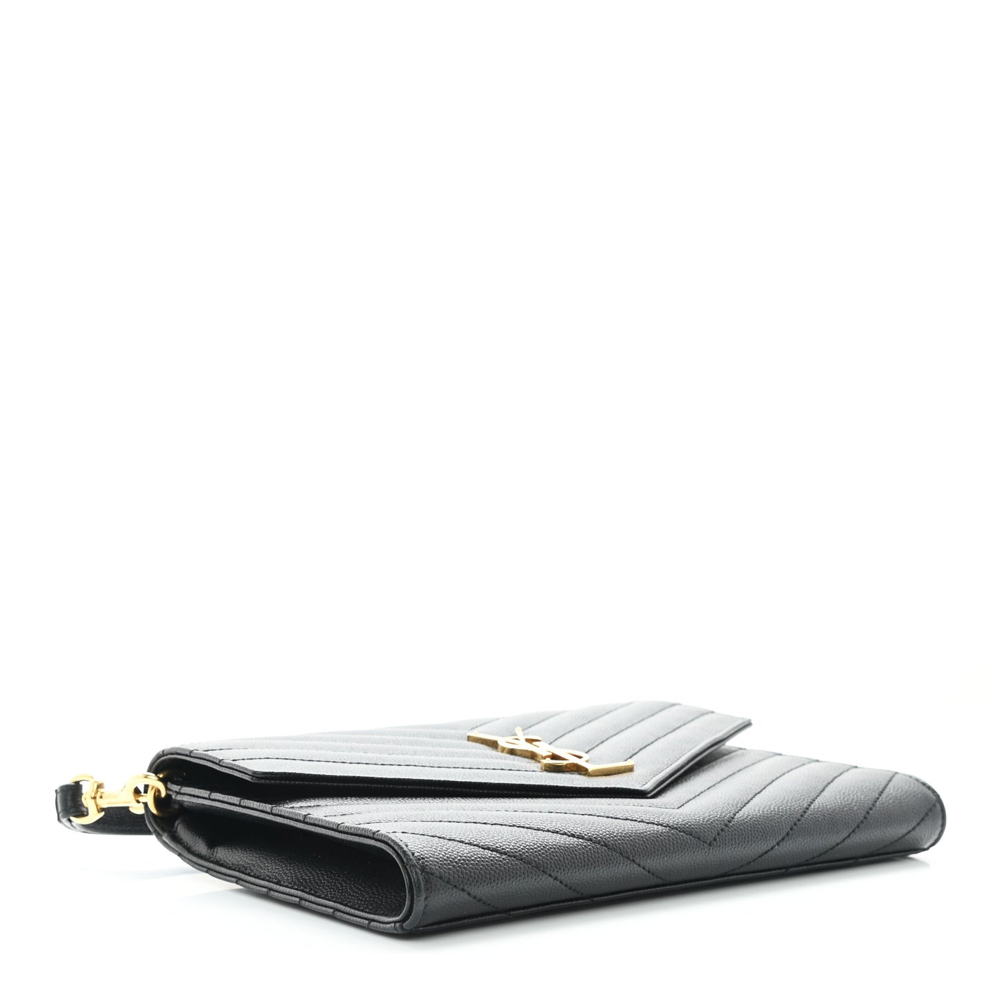 Grain De Poudre Matelasse Chevron Monogram Envelope Clutch Black