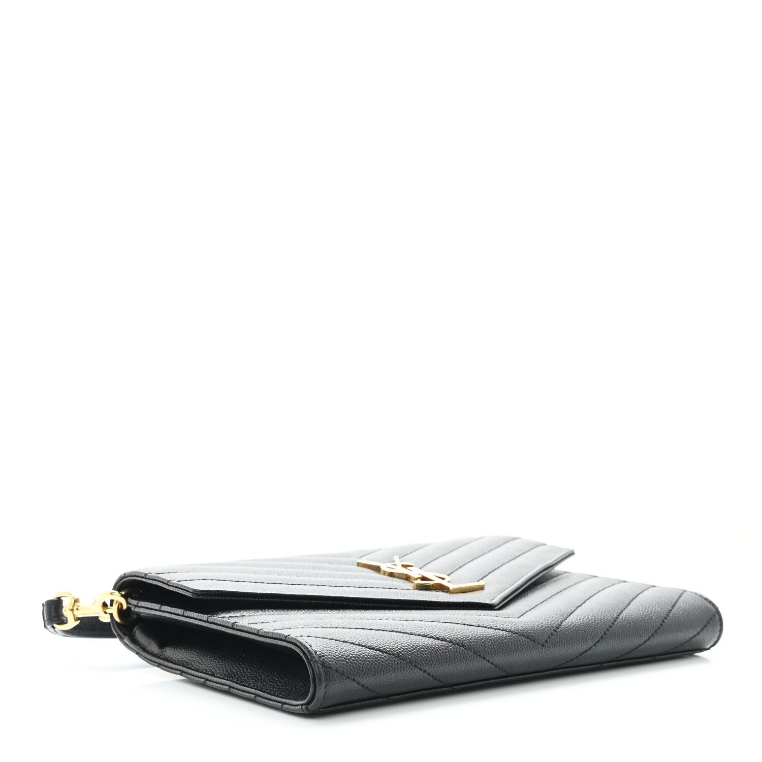 Saint Laurent Grain De Poudre Matelasse Chevron Monogram Envelope Clutch Black 4 of 7