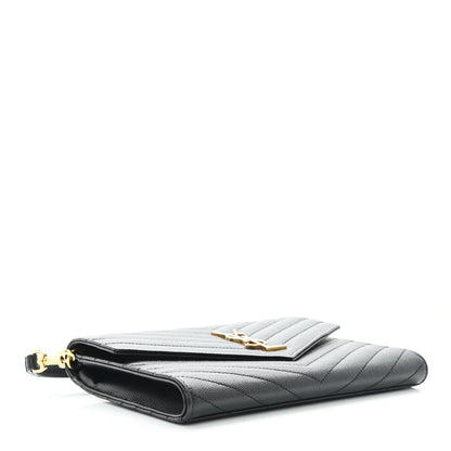 Saint Laurent Grain De Poudre Matelasse Chevron Monogram Envelope Clutch Black 4 of 7