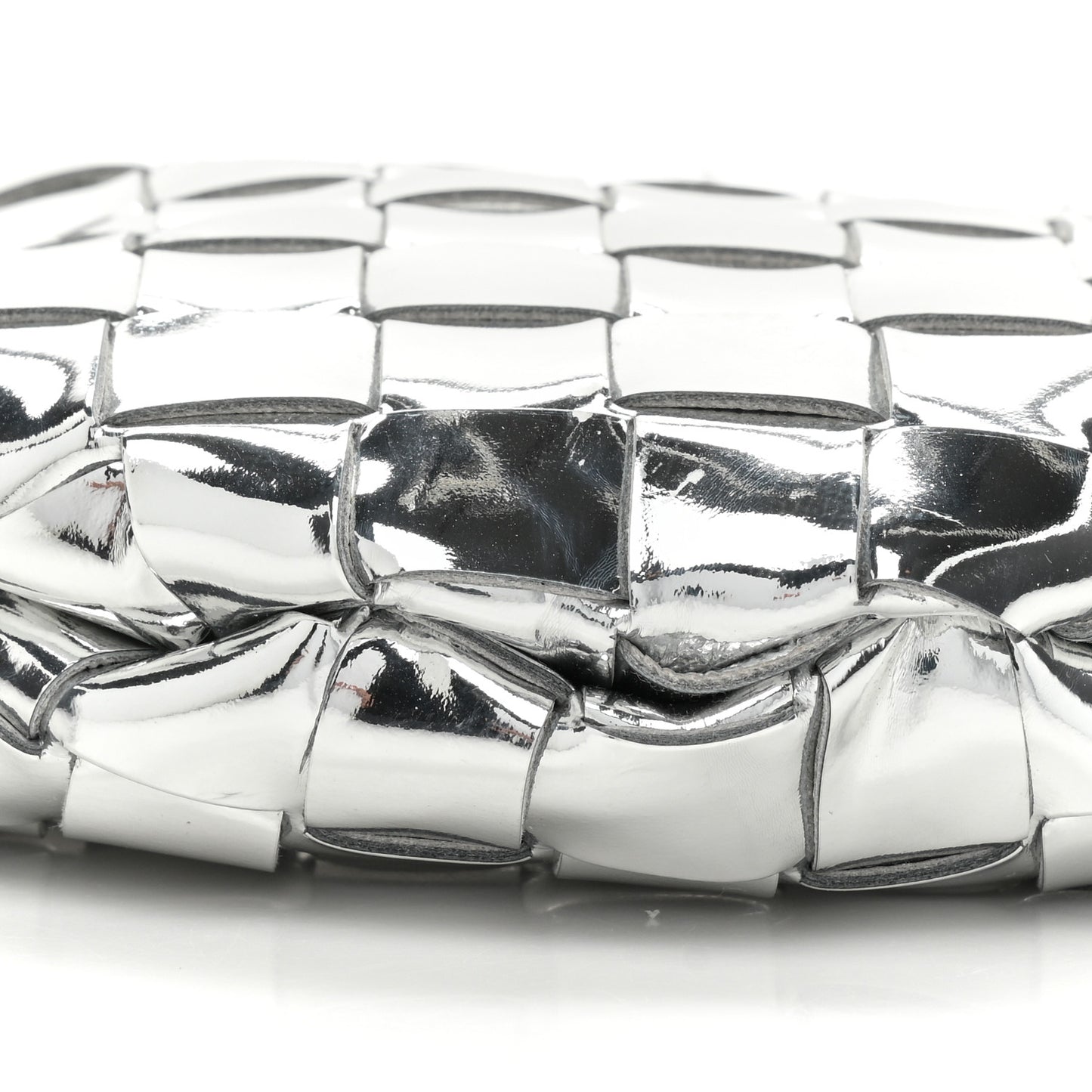 Mirror Laminated Nappa Intrecciato Mini Sardine Bag Silver