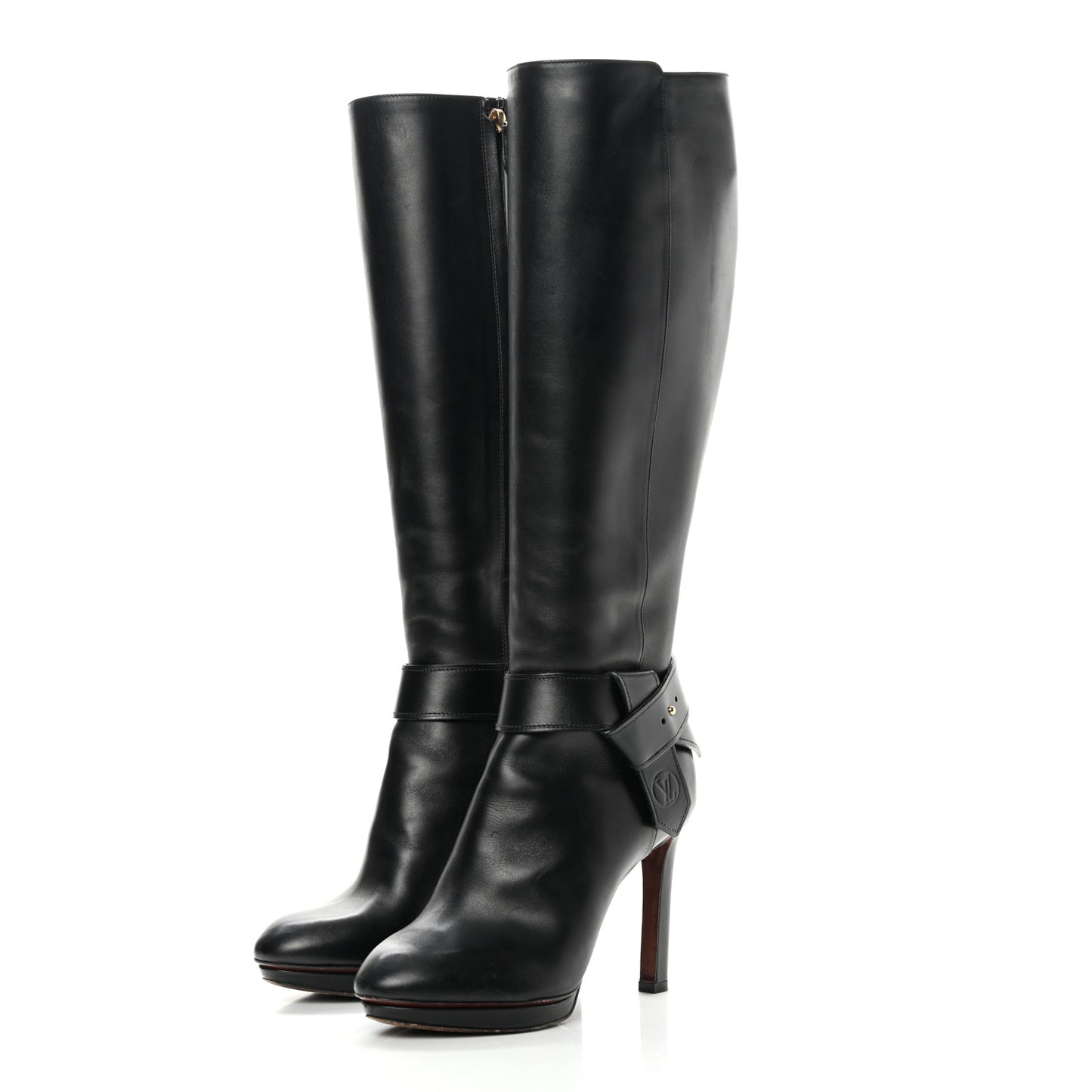 Calfskin Belted High Boots 36.5 Black