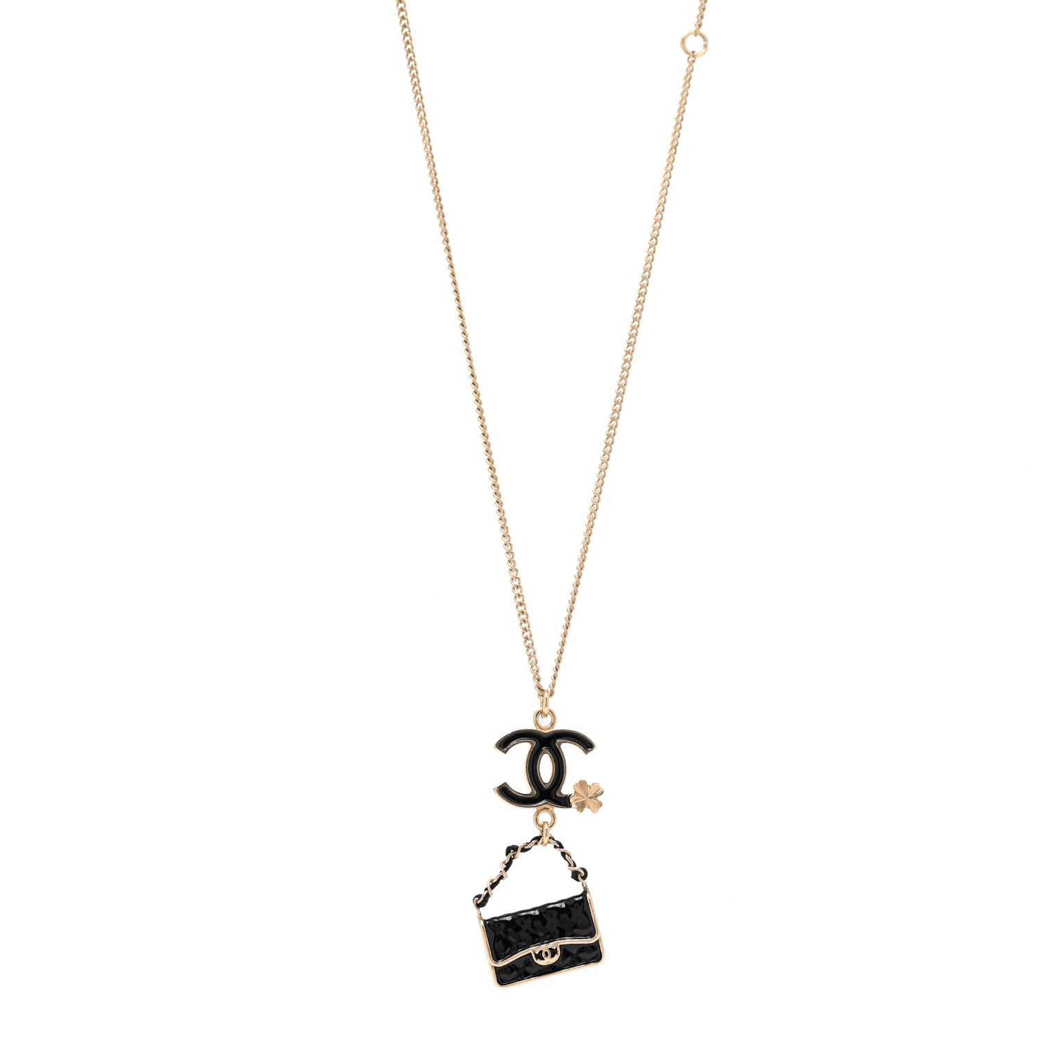 Chanel Enamel Charming Chic Classic Flap CC Charm Necklace Black 1 of 5