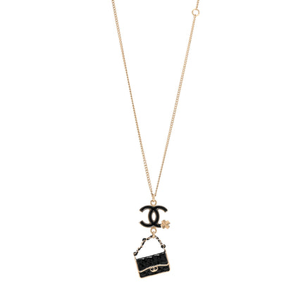Chanel Enamel Charming Chic Classic Flap CC Charm Necklace Black 1 of 5