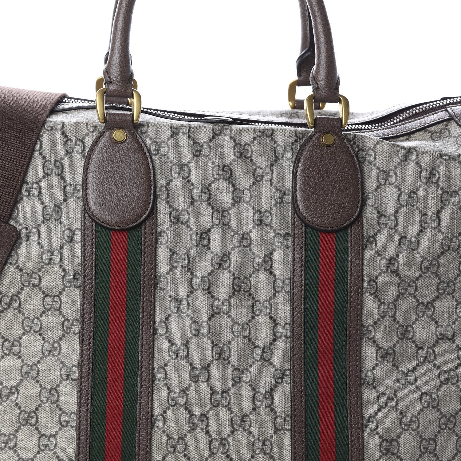 Gucci Soft GG Supreme Monogram Textured Dollar Calfskin Web Large Ophidia Carry-On Duffle Bag Beige Ebony New Acero 8 of 8