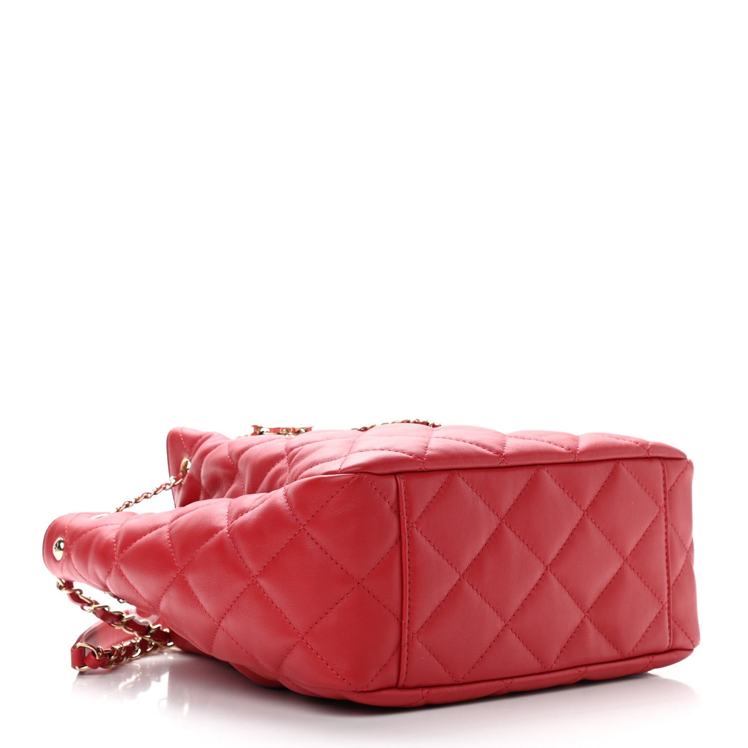 Chanel Lambskin Quilted Chain Drawstring Bag Red 4 of 9