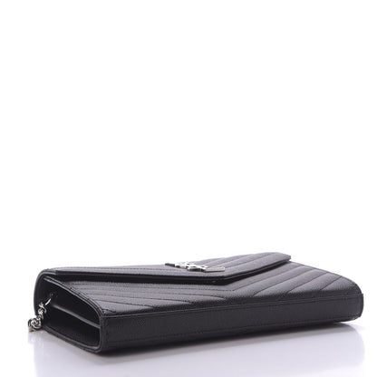 Saint Laurent Grain De Poudre Matelasse Chevron Monogram Chain Wallet Black 4 of 9