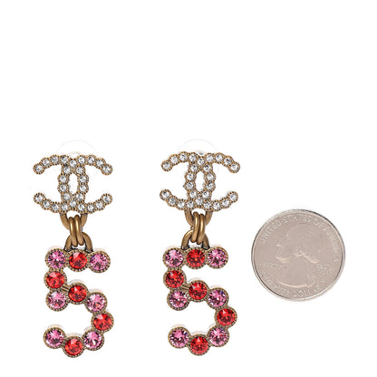 Chanel Crystal City of Light CC Drop Earrings Pink Red Gold 2 of 5