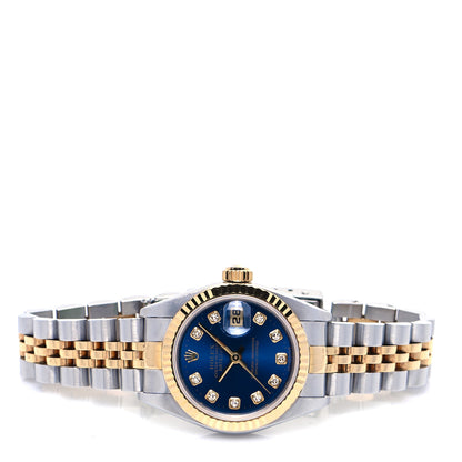 Rolex Stainless Steel 18K Yellow Gold Diamond 26mm Oyster Perpetual Datejust Watch Blue 79173 6 of 12
