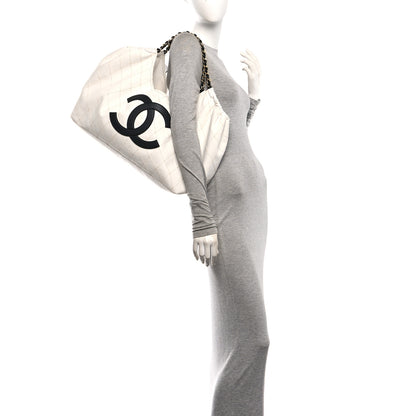 Chanel Denim Calfskin Quilted Coco Beach Small Shopping Tote White Black 2 of 11