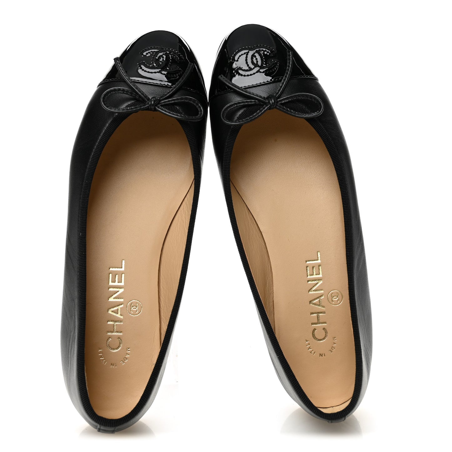 Lambskin Patent Cap Toe CC Ballerina Flats 37.5 Black