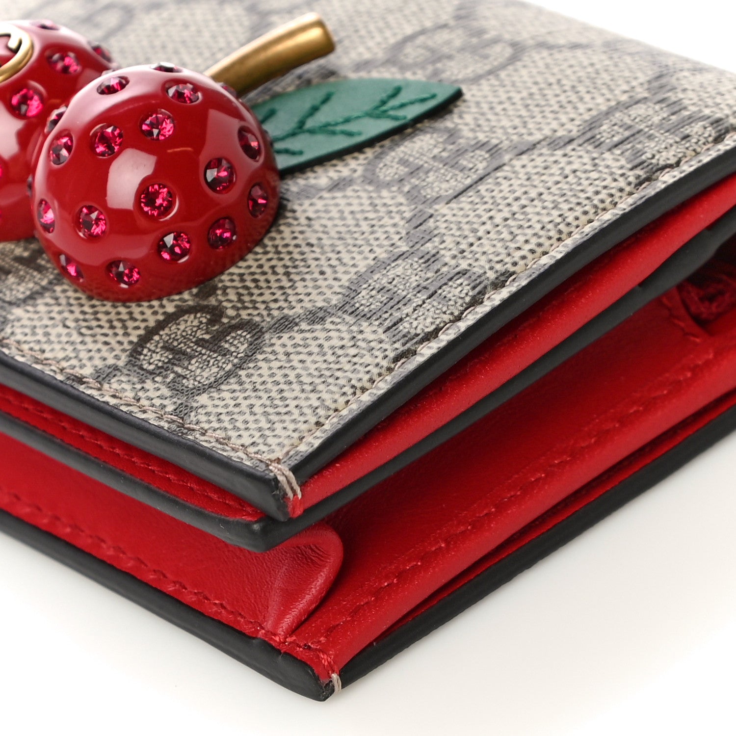 Gucci GG Supreme Monogram Cherry Embellished Card Case Wallet Hibiscus Red 10 of 10