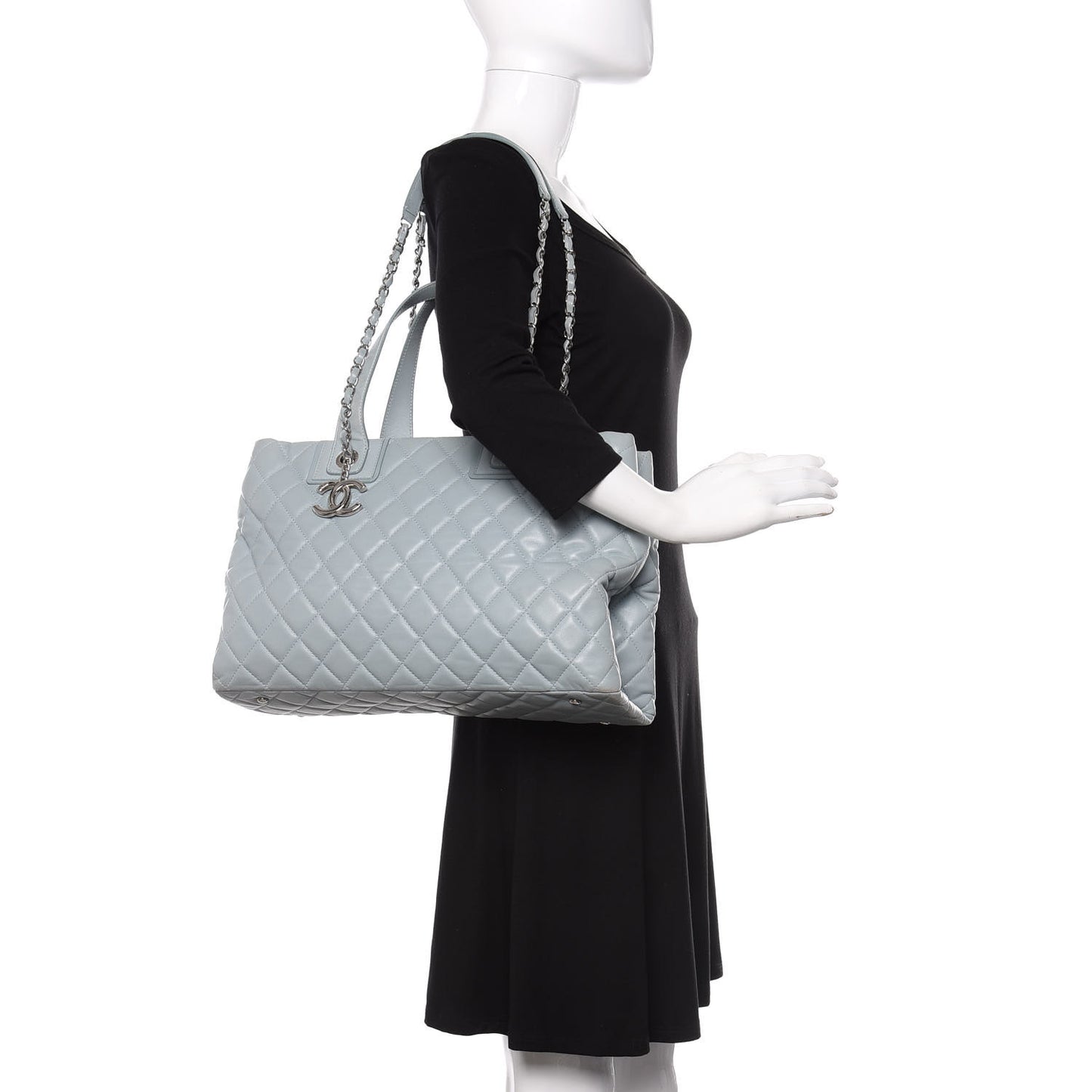 Lambskin Quilted Daily Shopping Tote Light Blue
