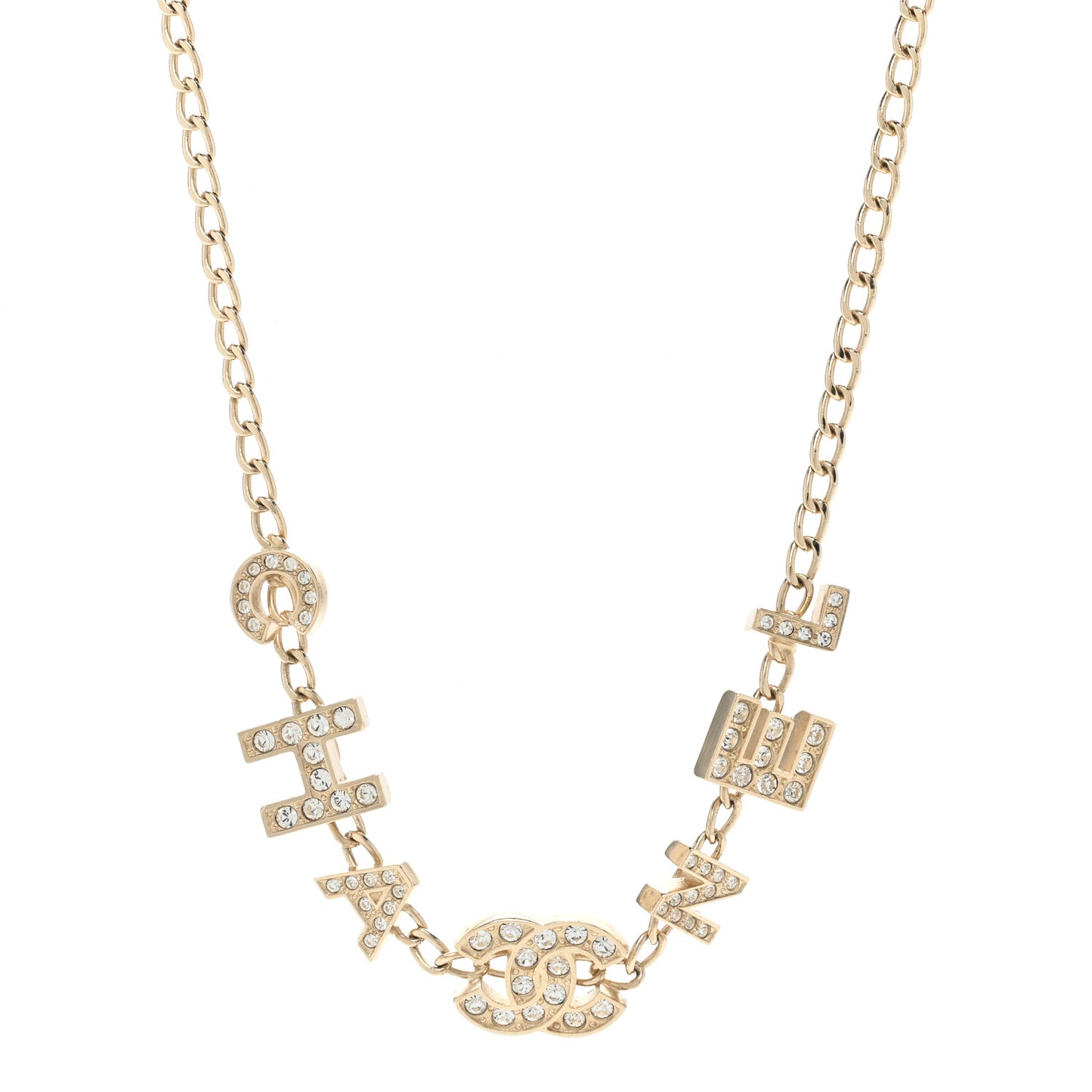 Metal Crystal CC Logo Necklace Gold