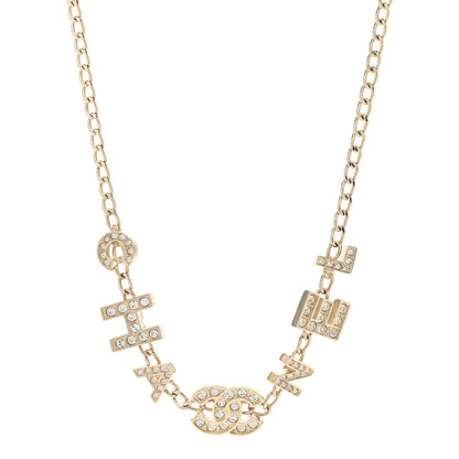 Chanel Metal Crystal CC Logo Necklace Gold 1 of 6