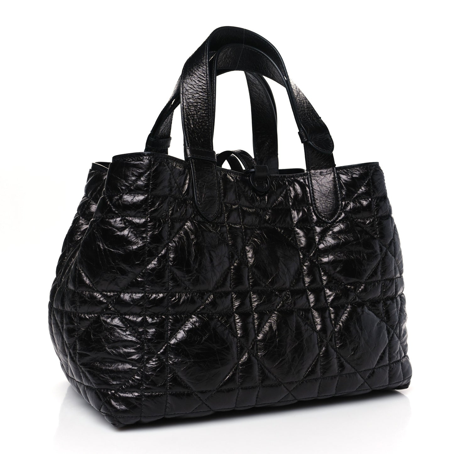 Crinkled Calfskin Cannage Medium Dior Tojours Bag Black