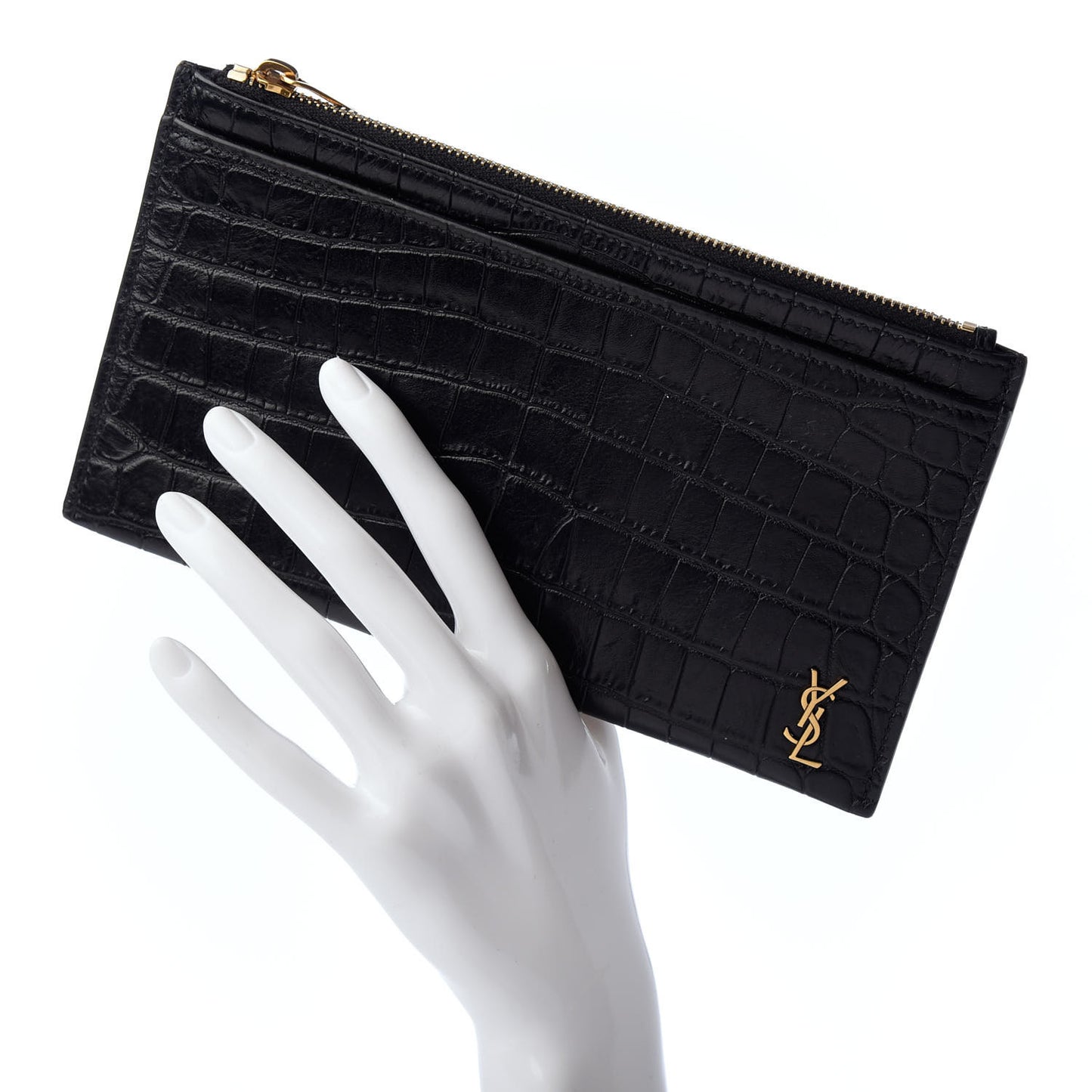 Calfskin Crocodile Embossed Monogram Bill Pouch Black
