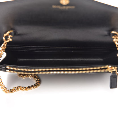 Saint Laurent Grain De Poudre Matelasse Chevron Monogram Envelope Chain Wallet Black 5 of 9