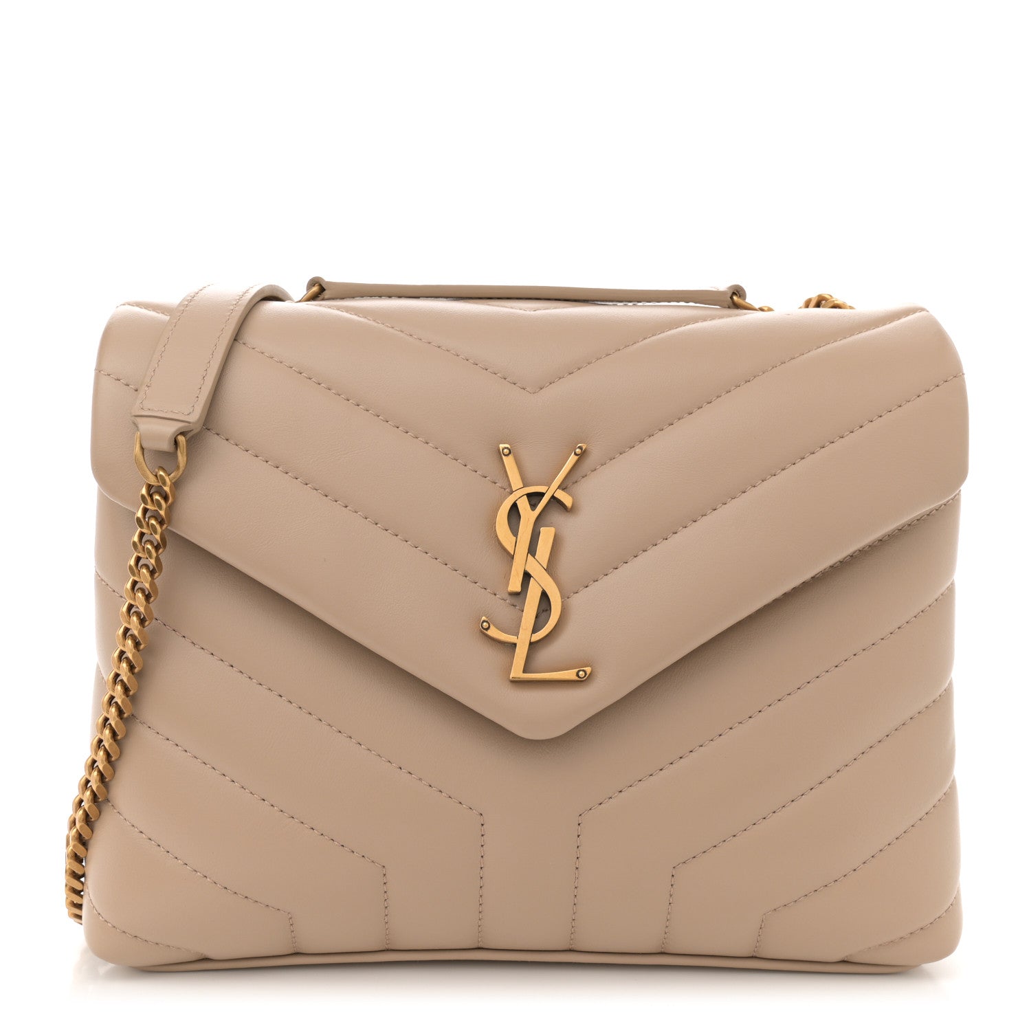Saint Laurent Calfskin Y Quilted Monogram Small Loulou Chain Satchel Dark Beige 1 of 11