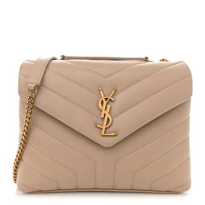 Saint Laurent Calfskin Y Quilted Monogram Small Loulou Chain Satchel Dark Beige 1 of 11