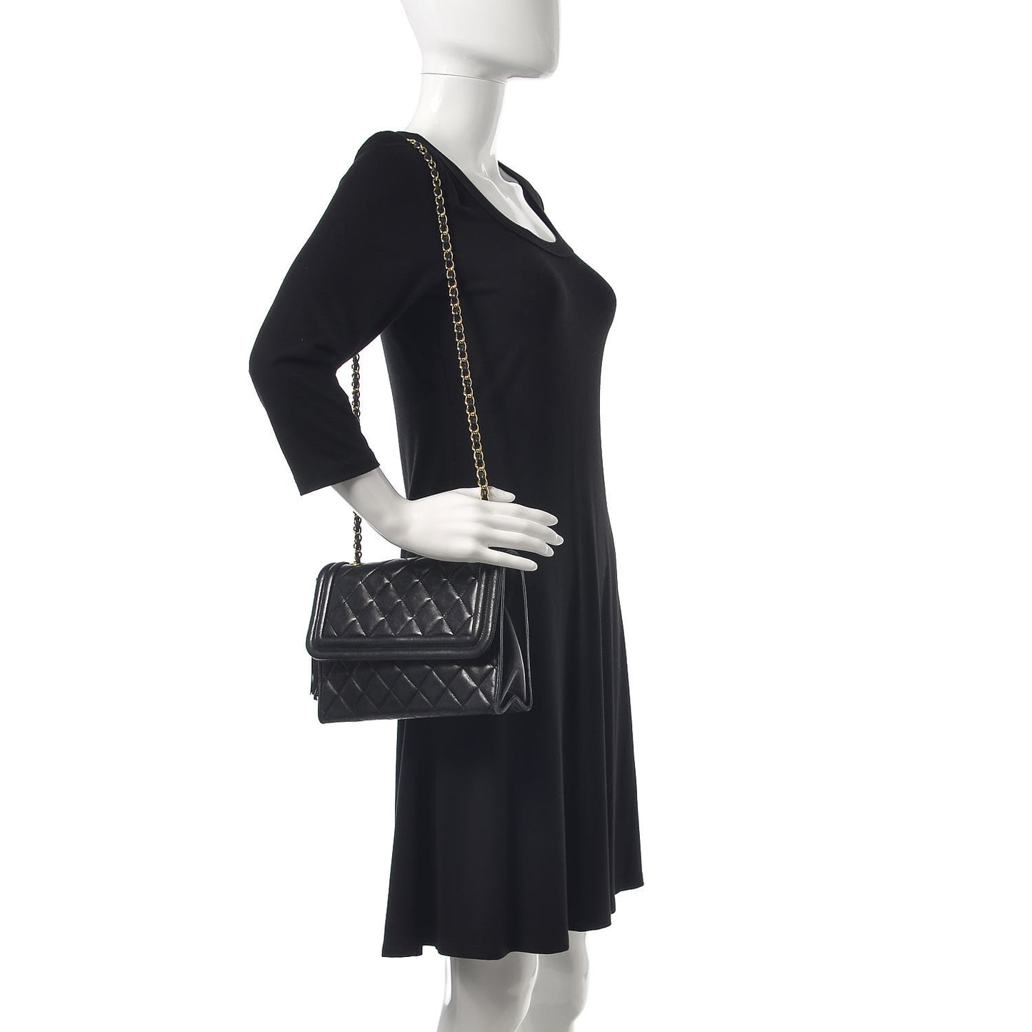 Lambskin Quilted Tassel Shoulder Flap Bag Black