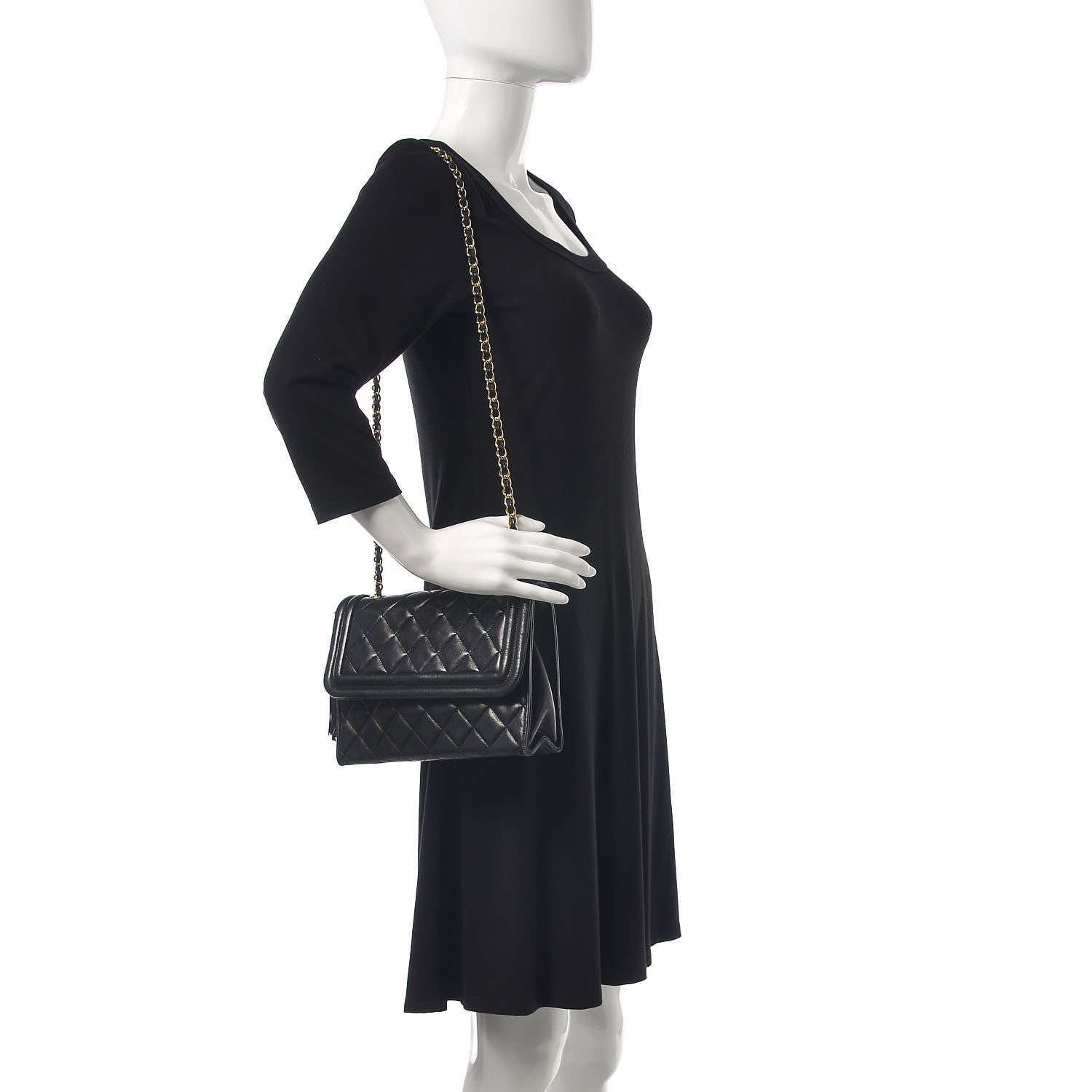 Chanel Lambskin Quilted Tassel Shoulder Flap Bag Black 2 of 15