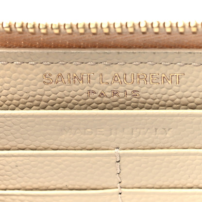Saint Laurent Grain De Poudre Matelasse Chevron Monogram Zip Around Wallet Dark Beige 6 of 13