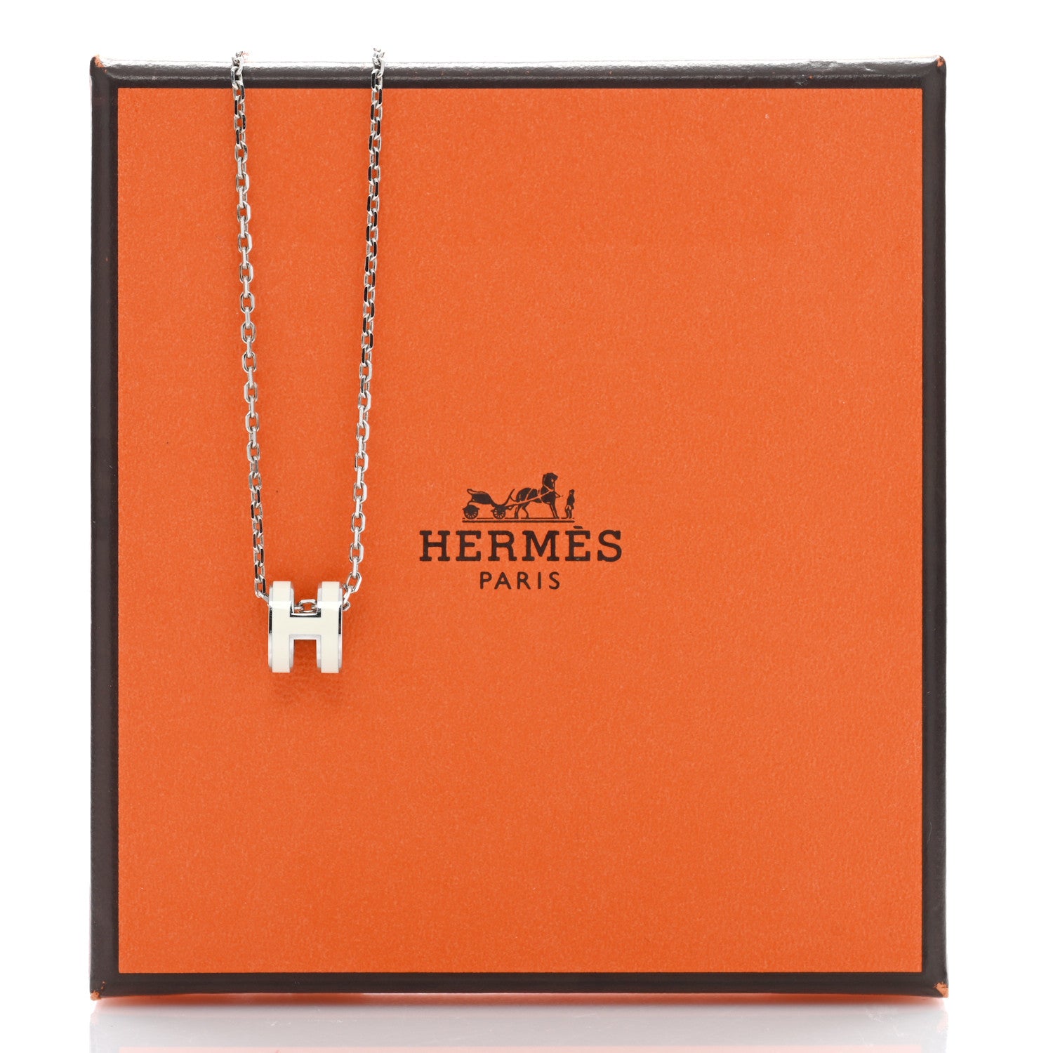 Hermes Lacquered Palladium Mini Pop H Pendant Necklace White 6 of 6