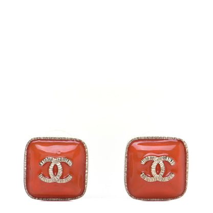 Chanel Enamel CC Square Earrings Coral Gold 1 of 7