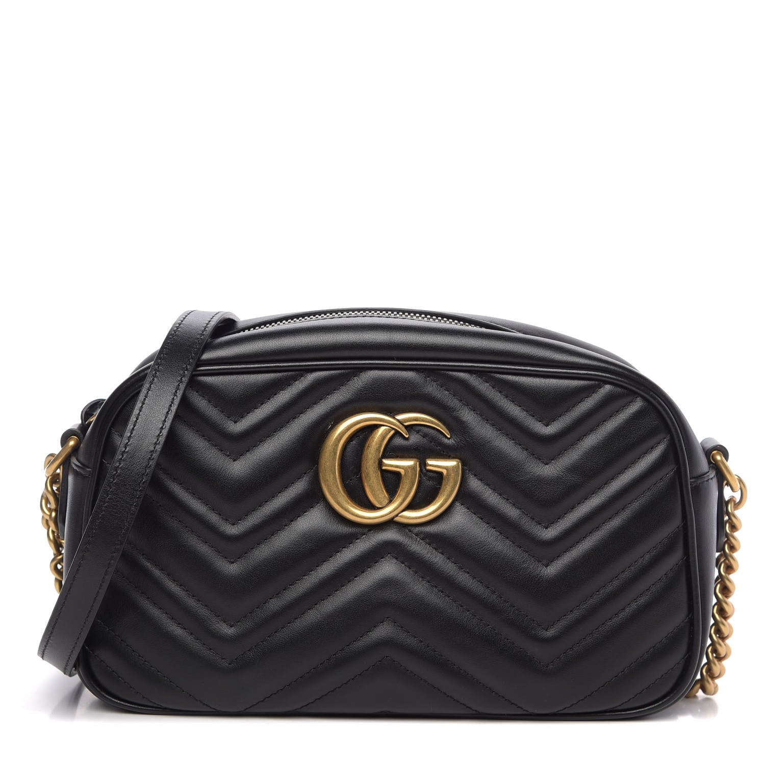 Gucci Calfskin Matelasse Small GG Marmont Chain Shoulder Bag Black 1 of 11