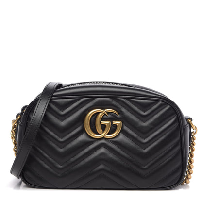 Gucci Calfskin Matelasse Small GG Marmont Chain Shoulder Bag Black 1 of 11