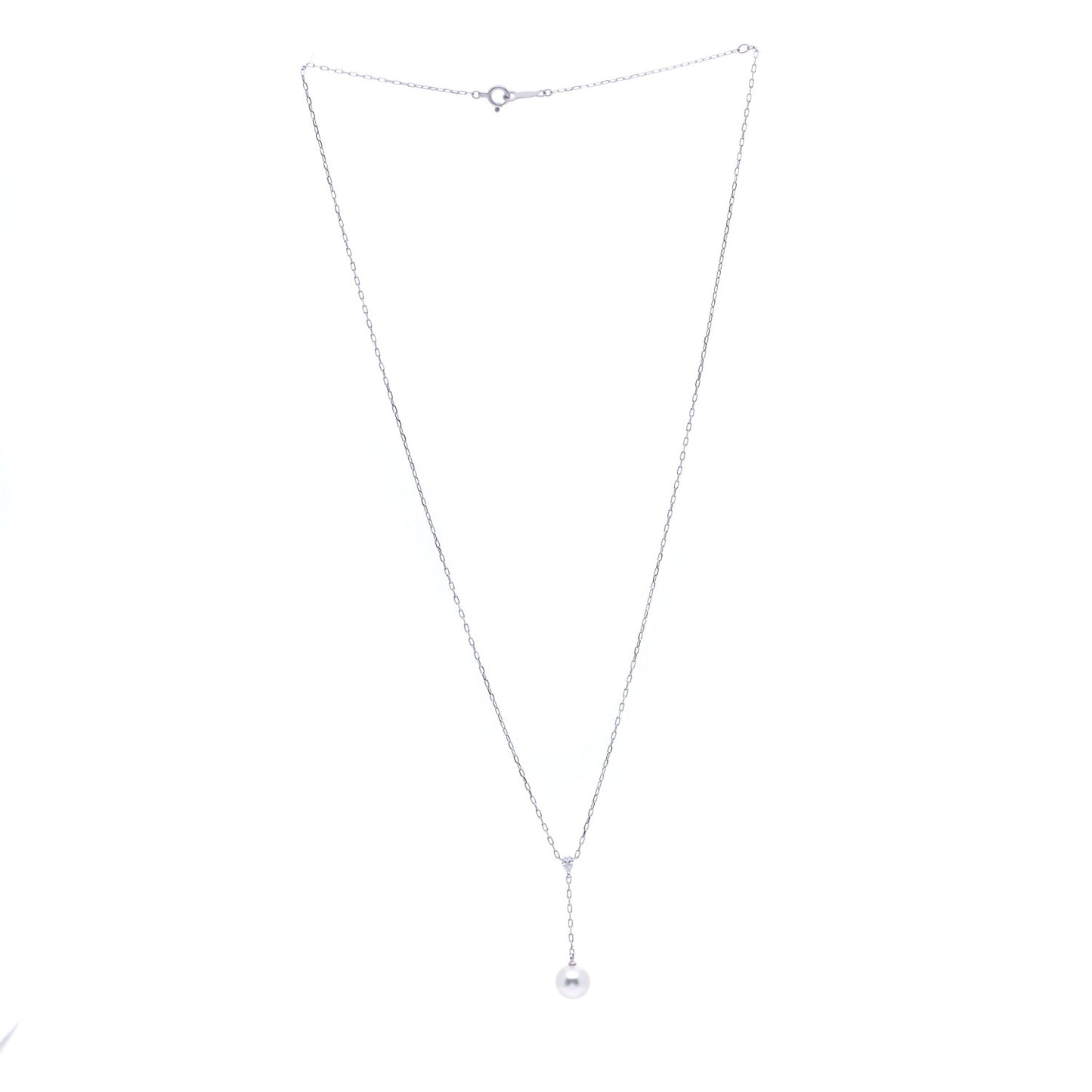 18K White Gold Akoya Pearl Diamond Drop Pendant Necklace