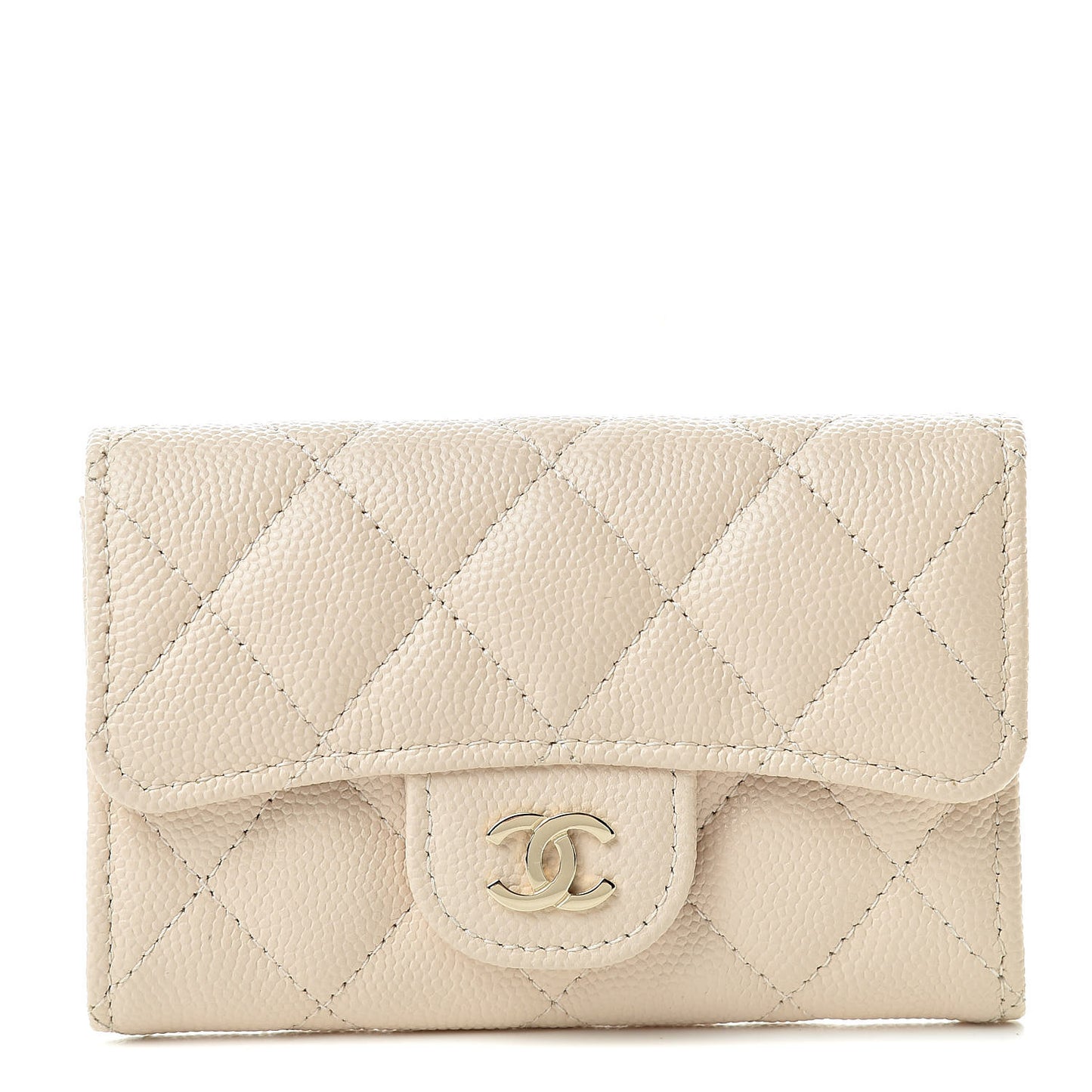 Caviar Quilted Card Holder Wallet Beige