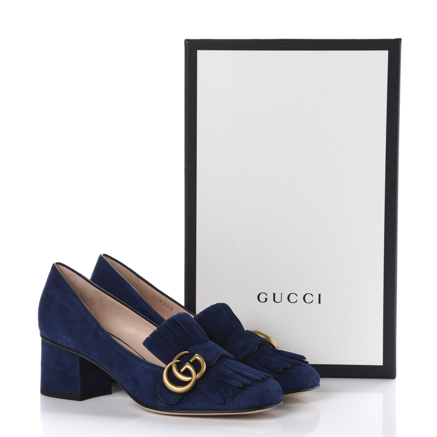 Gucci Kid Scamosciato GG Marmont Fringe 50mm Loafer Pumps 37 Blue Ink 10 of 10