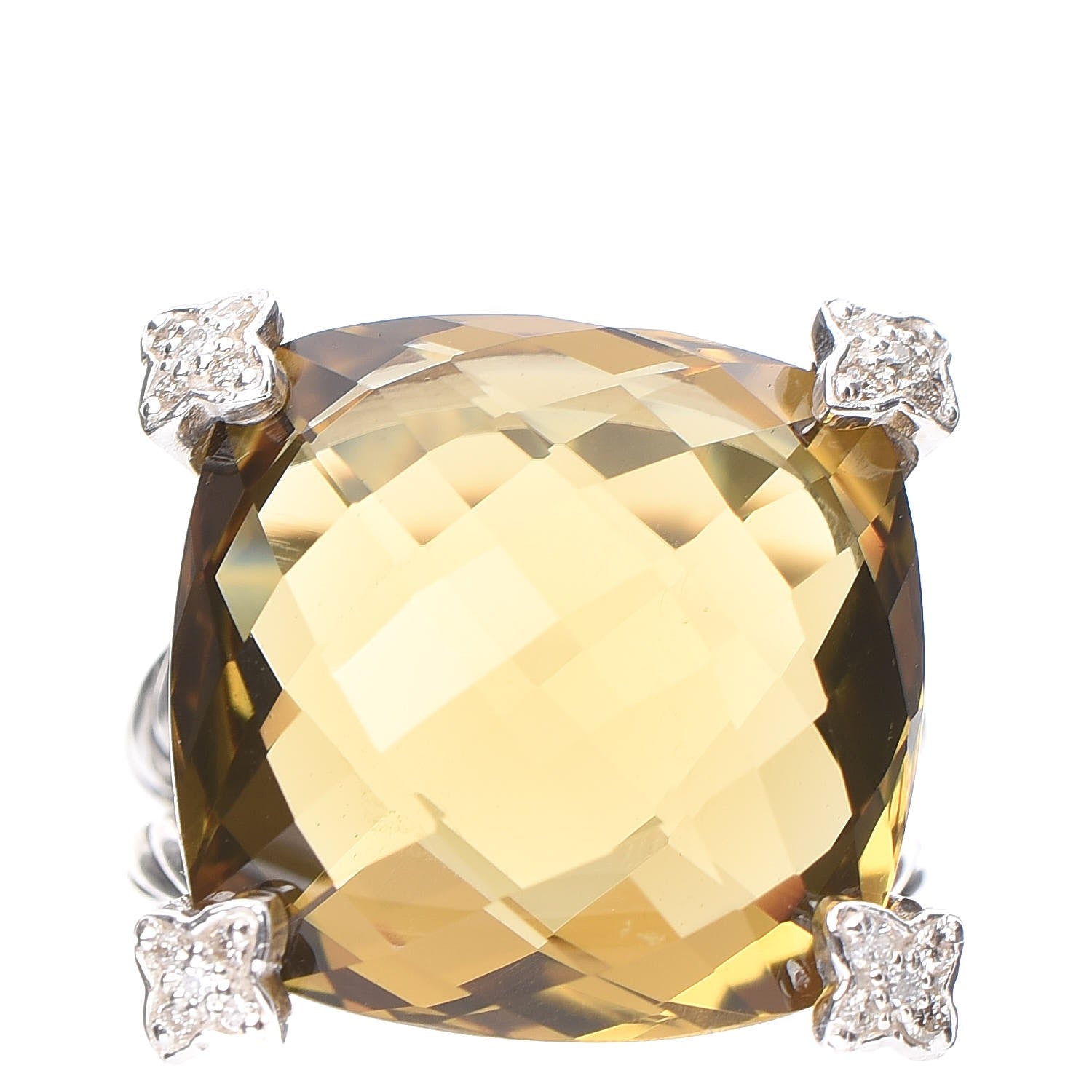 David Yurman Sterling Silver Lemon Citrine Diamond 20mm Cushion On Point Ring 59 8.75 1 of 5