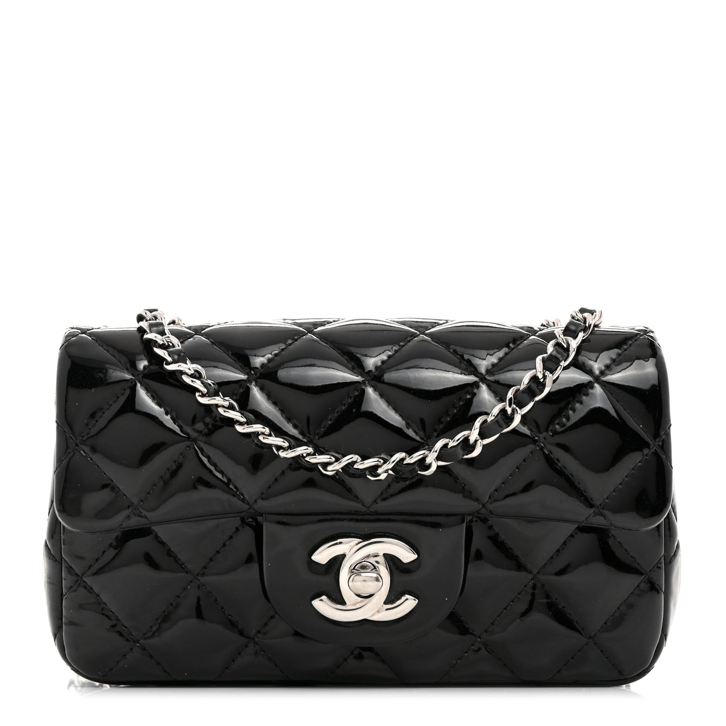 Patent Calfskin Quilted Extra Mini Rectangular Flap Black