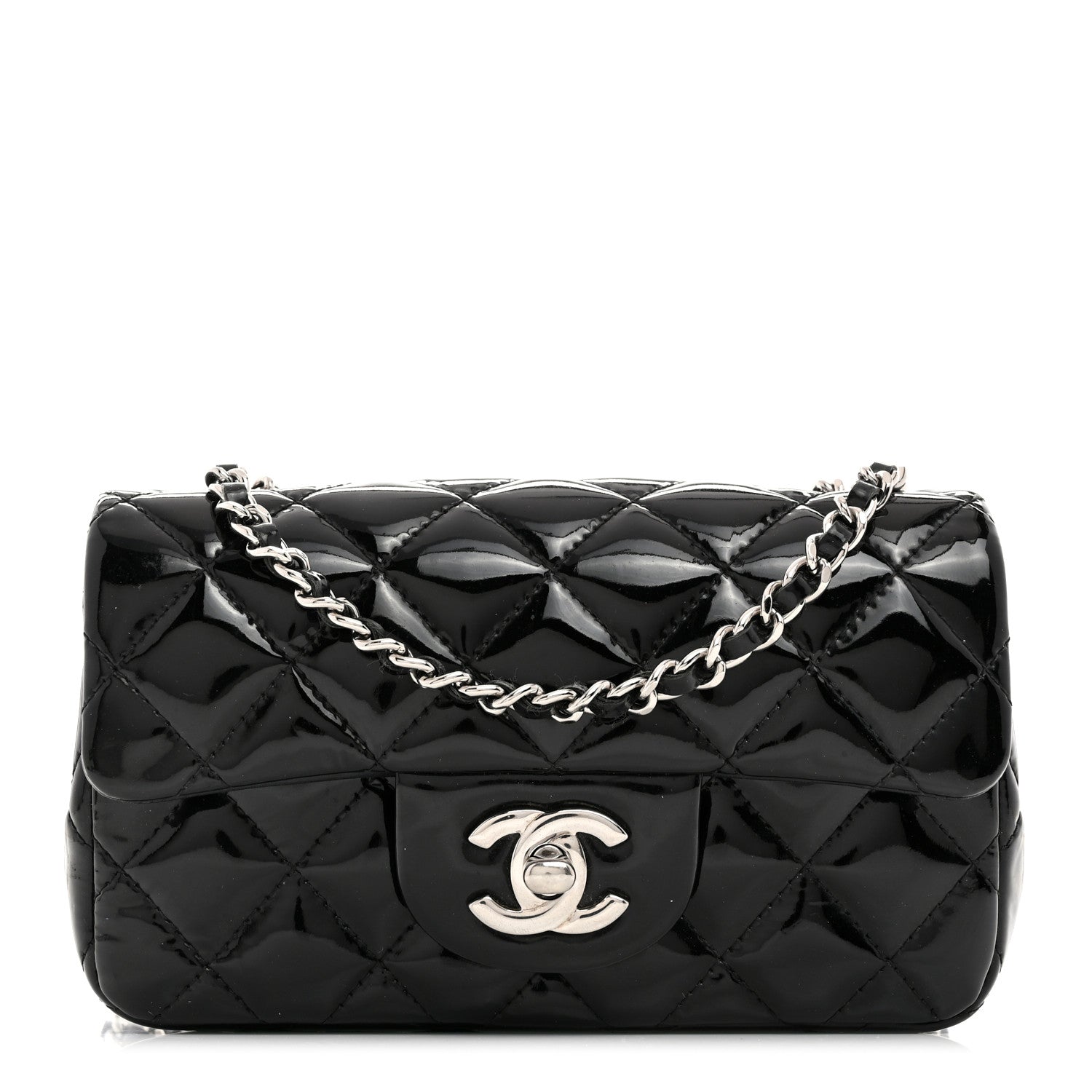 Chanel Patent Calfskin Quilted Extra Mini Rectangular Flap Black 1 of 10