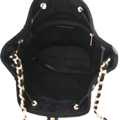 Chanel Lurex Canvas Deauville Drawstring Bag Navy Blue Gold 5 of 10