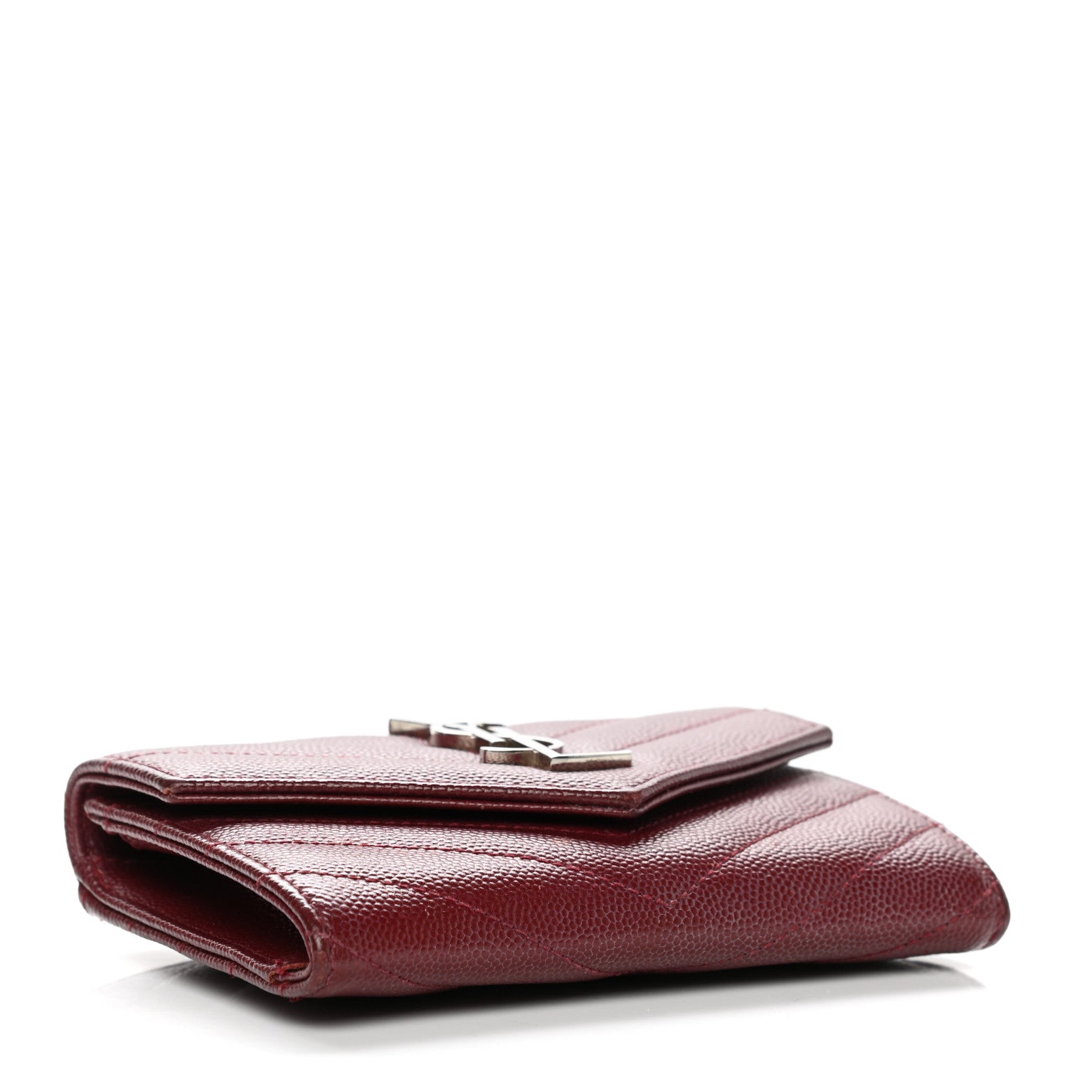 Saint Laurent Grain De Poudre Matelasse Chevron Small Monogram Envelope Wallet Bordeaux 4 of 11