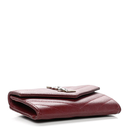 Saint Laurent Grain De Poudre Matelasse Chevron Small Monogram Envelope Wallet Bordeaux 4 of 11