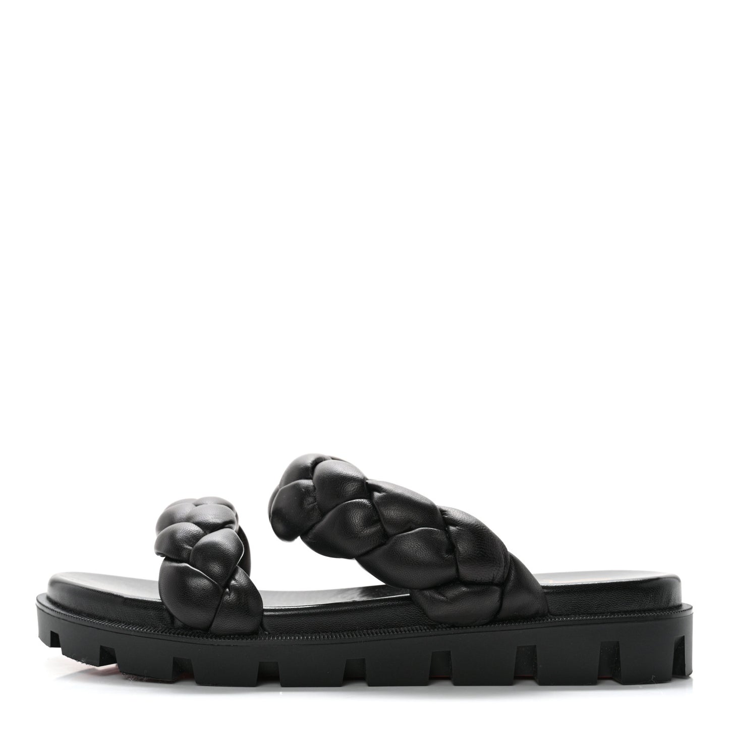 Calfskin Braided Just Brio Slide Sandals 39 Black