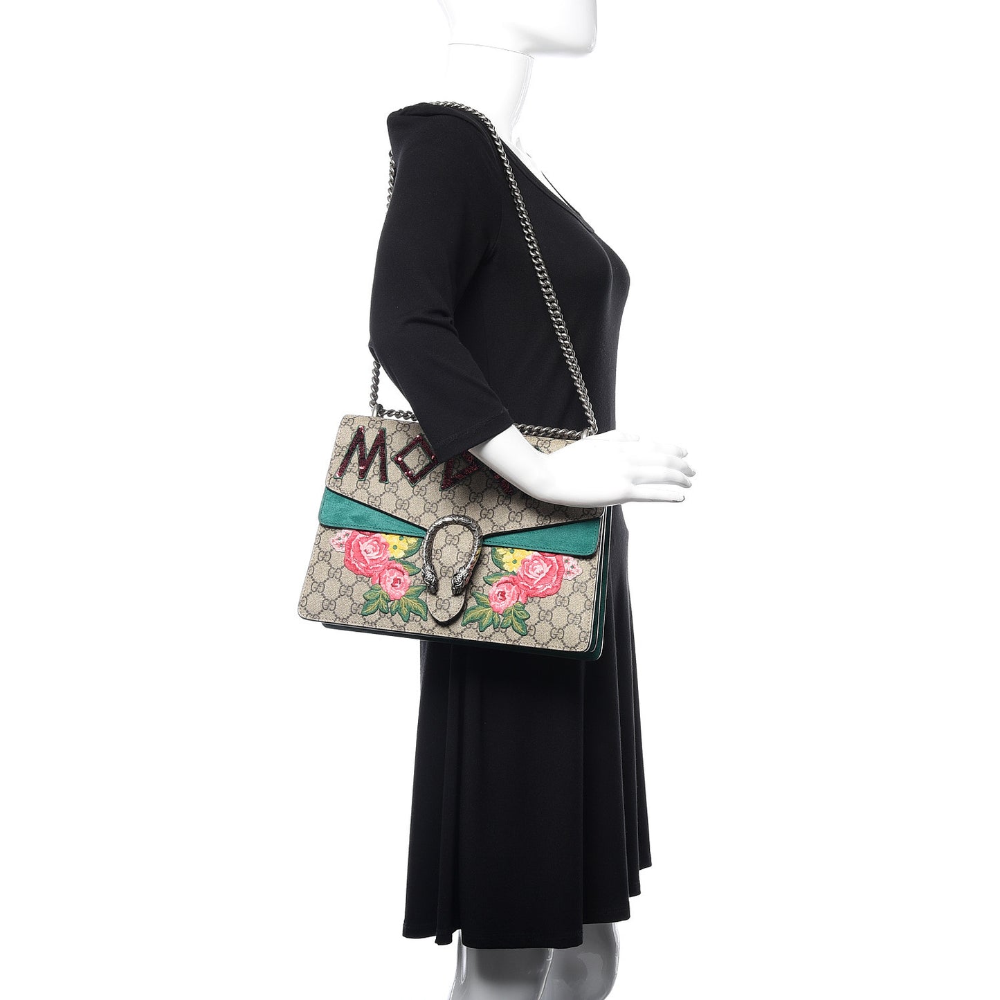 GG Supreme Monogram Embroidered Medium Dionysus Shoulder Bag Emerald