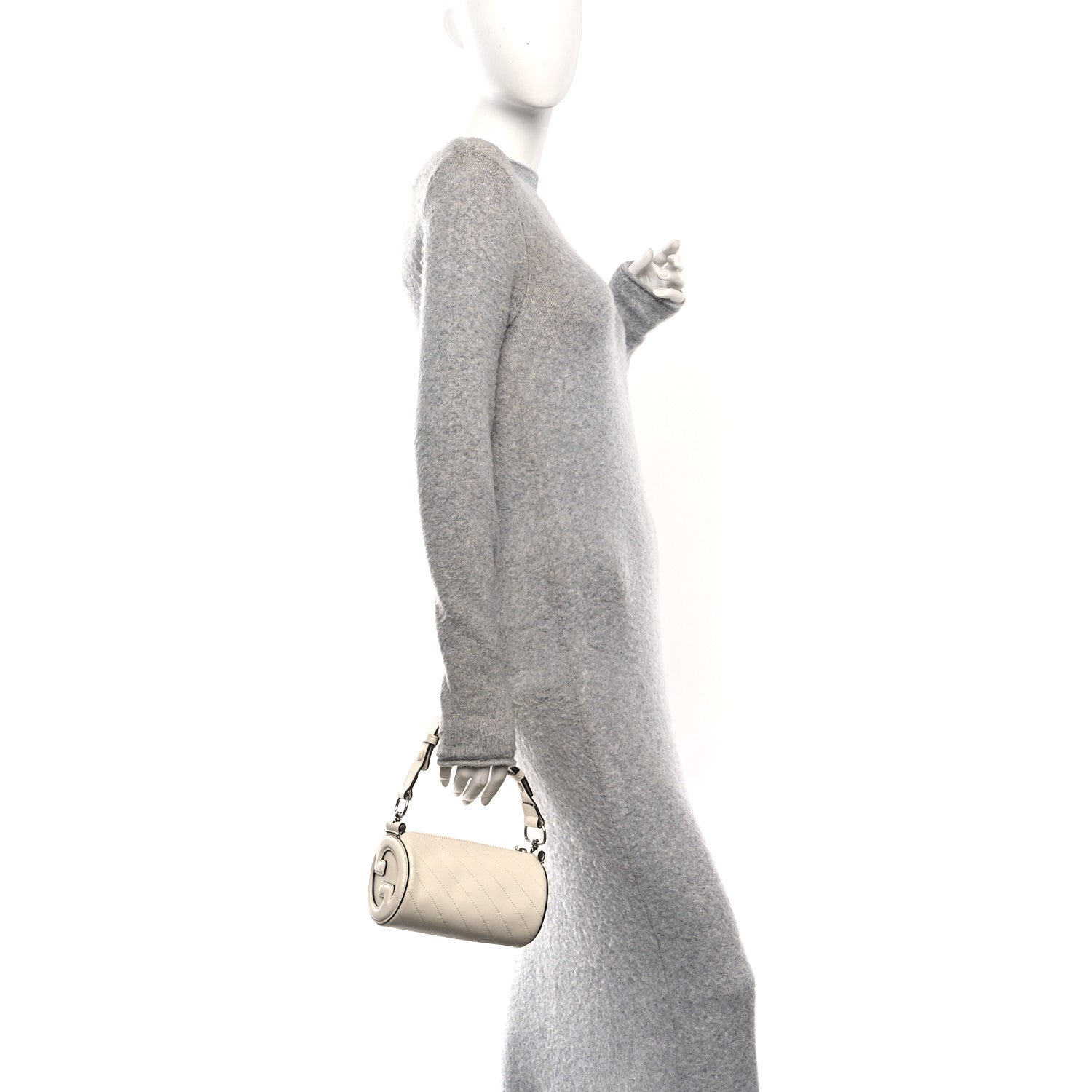 Gucci Sakai Be Green Calfskin Diagonal Stitched Mini Blondie Barrel Shoulder Bag Mystic White 2 of 10