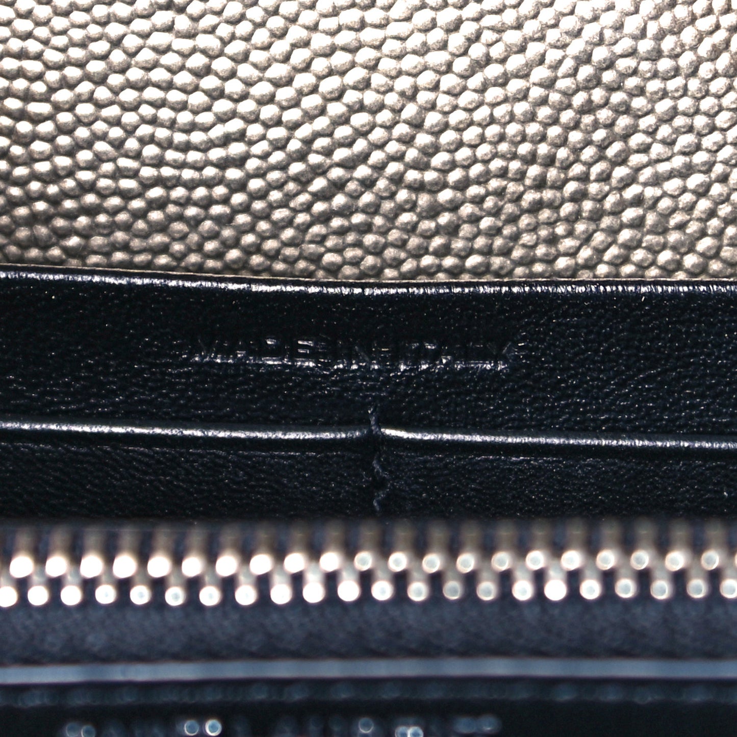 Metallic Grain De Poudre Matelasse Chevron Monogram Chain Wallet Piombo