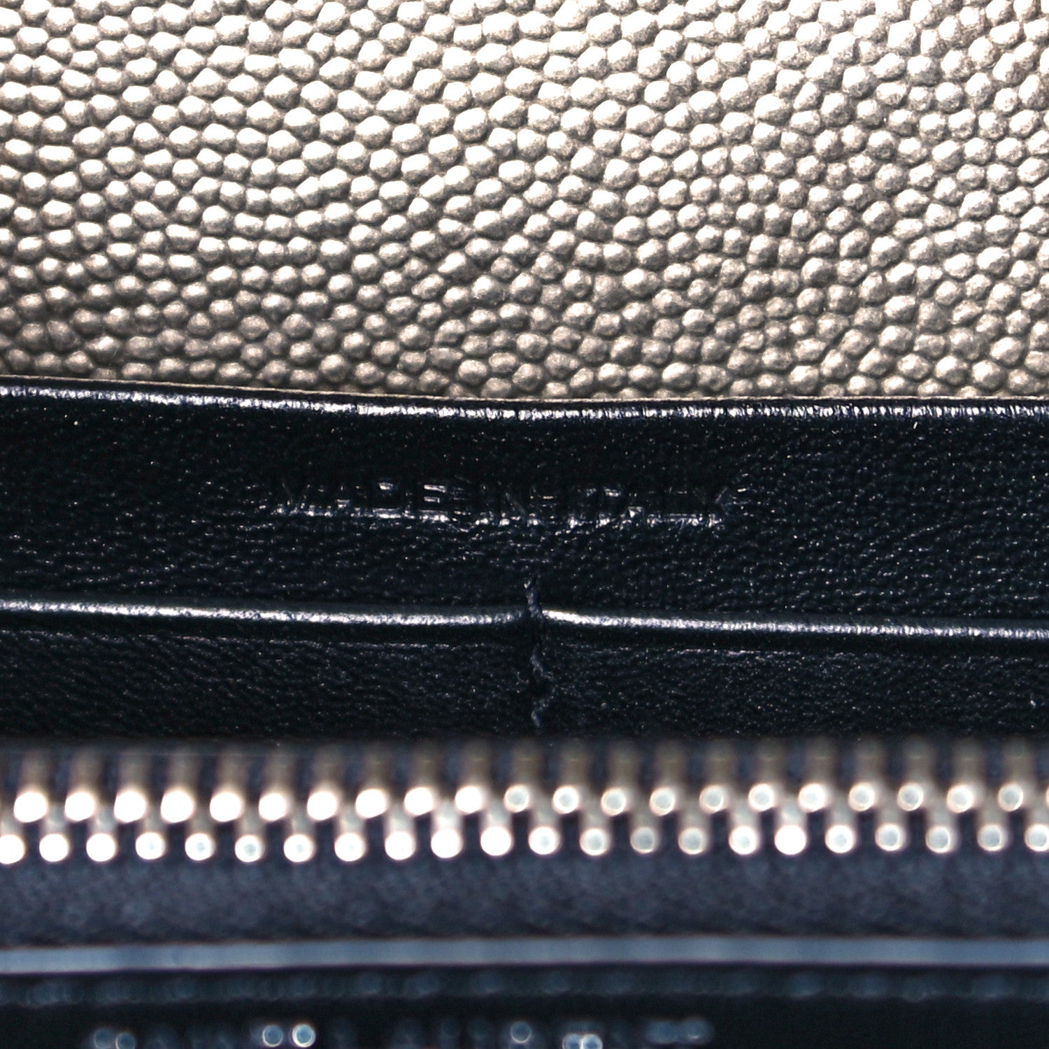 Saint Laurent Metallic Grain De Poudre Matelasse Chevron Monogram Chain Wallet Piombo 8 of 9