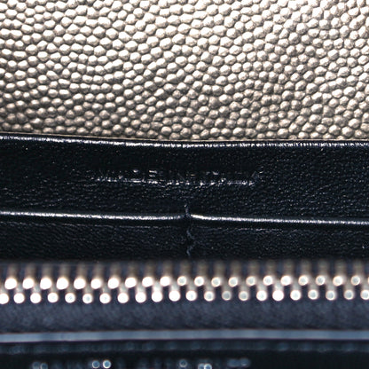 Saint Laurent Metallic Grain De Poudre Matelasse Chevron Monogram Chain Wallet Piombo 8 of 9